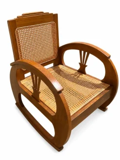 Vintage Art Deco Sessel aus Teak mit handgewebtem französischem Rattan, 1920er, 2er Set