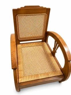 Vintage Art Deco Sessel aus Teak mit handgewebtem französischem Rattan, 1920er, 2er Set