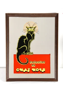 Vintage Art Deco Werbespiegel Chat Noir, 1960er