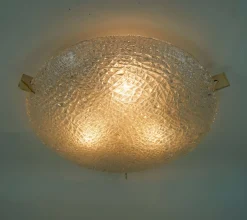 Vintage Deckenlampe aus Eisglas mit Reliefoberfläche von Kaiser-Leuchten, 1960er