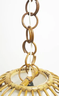 Vintage Hängelampe aus Rattan in Glocken-Optik, 1950er