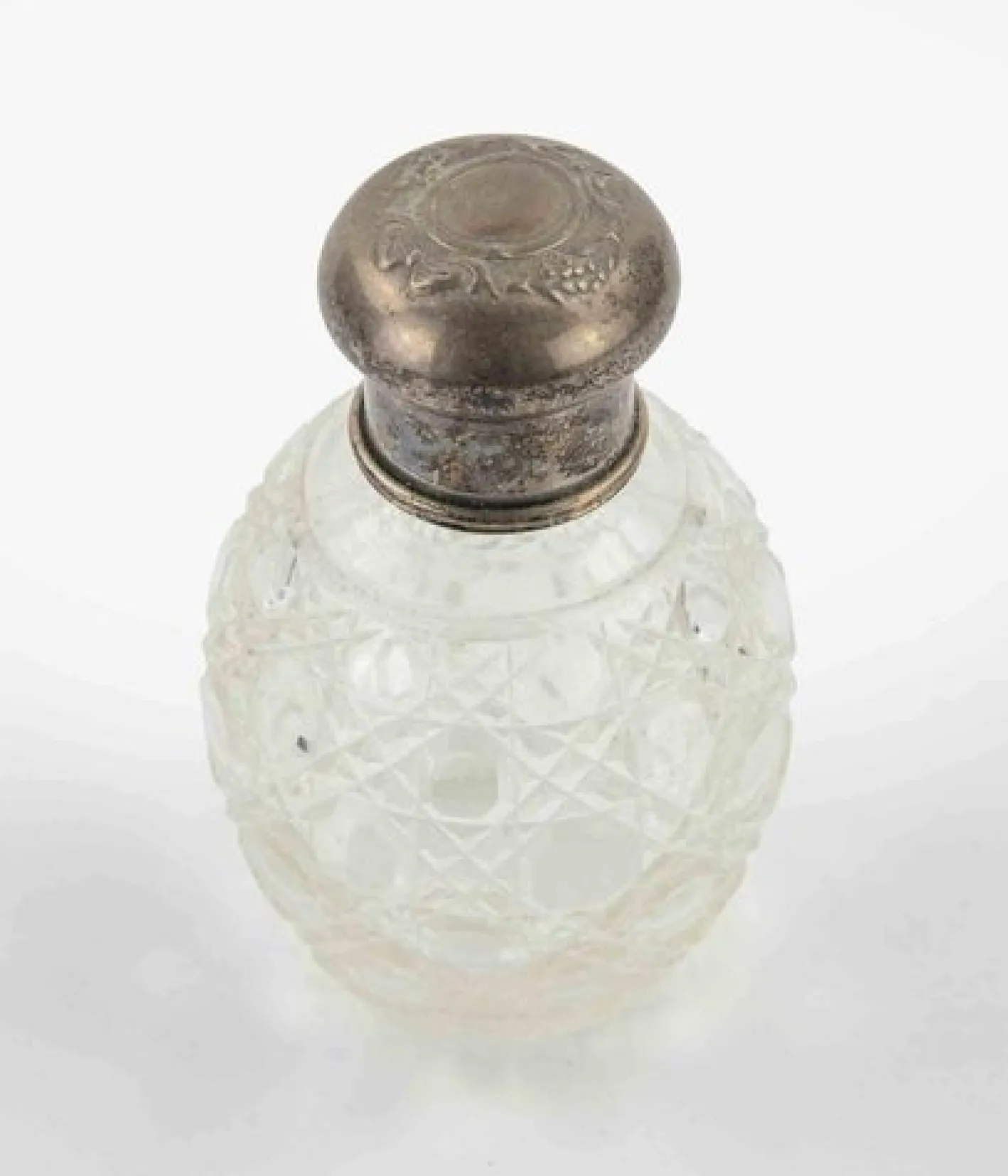 Vintage Jugendstil Liberty Parfümflasche aus Glas und Silberkappe, 1910er