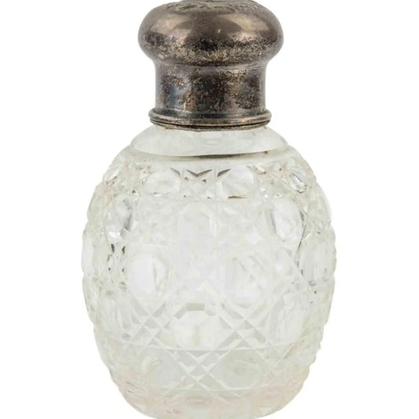 Vintage Jugendstil Liberty Parfümflasche aus Glas und Silberkappe, 1910er