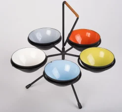 Vintage Krenit Schalen aus emailliertem Stahl mit Ständer von Herbert Krenchel, Dänemark, 1950er, 10er Set