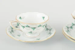 Vintage Porzellan Demitasse Tassen mit Untertassen von Herend, Ungarn, 6er Set