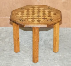 Vintage Schachspieltisch aus Mahagoni Satinwood & Nussholz, ideal als seitliches Endstück