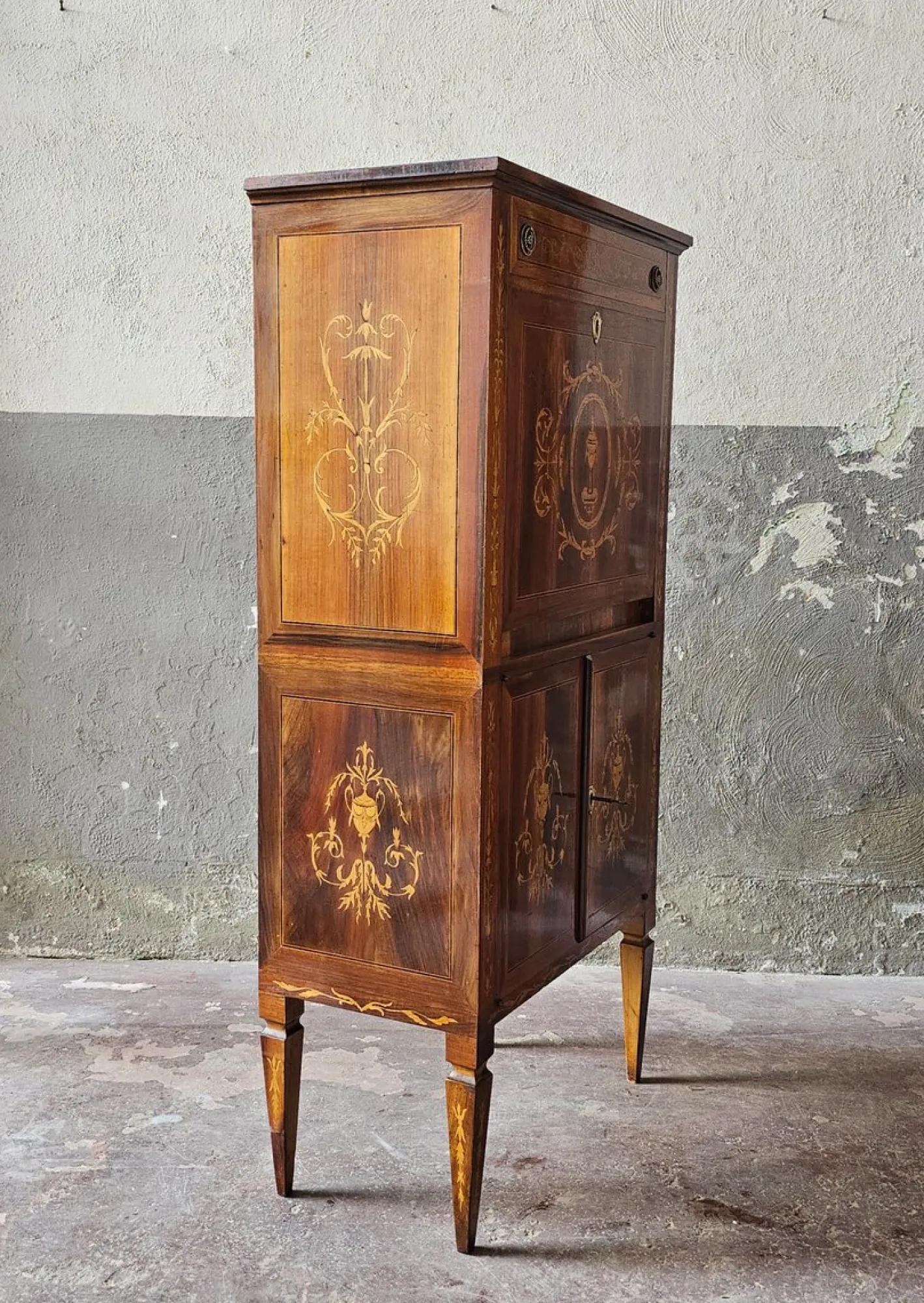 Vintage Sekretär mit Intarsien im Louis XVI-Stil, 1950er
