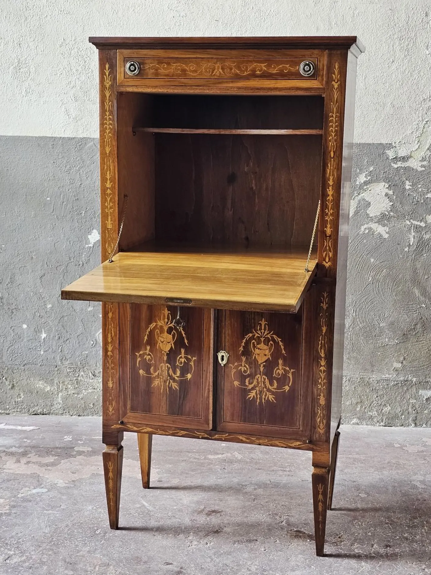 Vintage Sekretär mit Intarsien im Louis XVI-Stil, 1950er