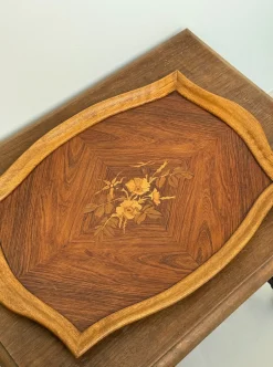 Vintage Serviertablett aus Holz mit Intarsien