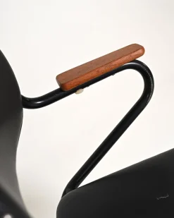 Vintage Stühle aus Leder & Metall mit Holzintarsie, 1950er, 4er Set