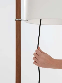 Weiße TMM Stehlampe aus Nussholz von Miguel Milá