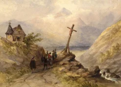 William Oliver RI, Spanish Travellers on a Coastal Path, Frühes 19. Jh., Aquarell