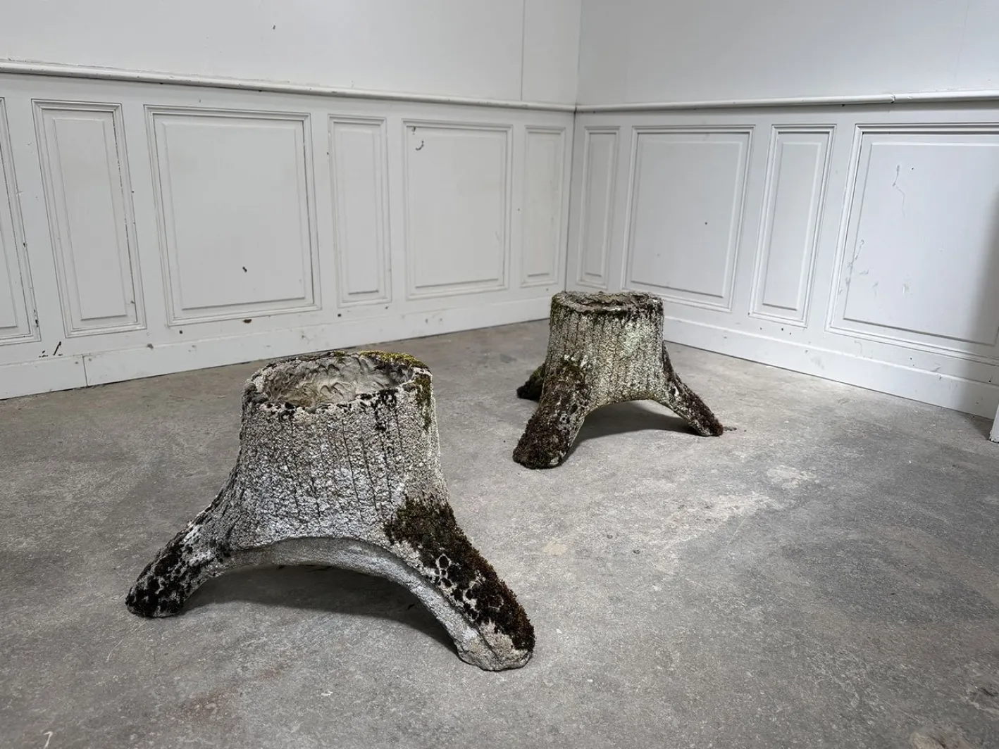 Wood-Effect Concrete Planters, 1950s, Set of 2