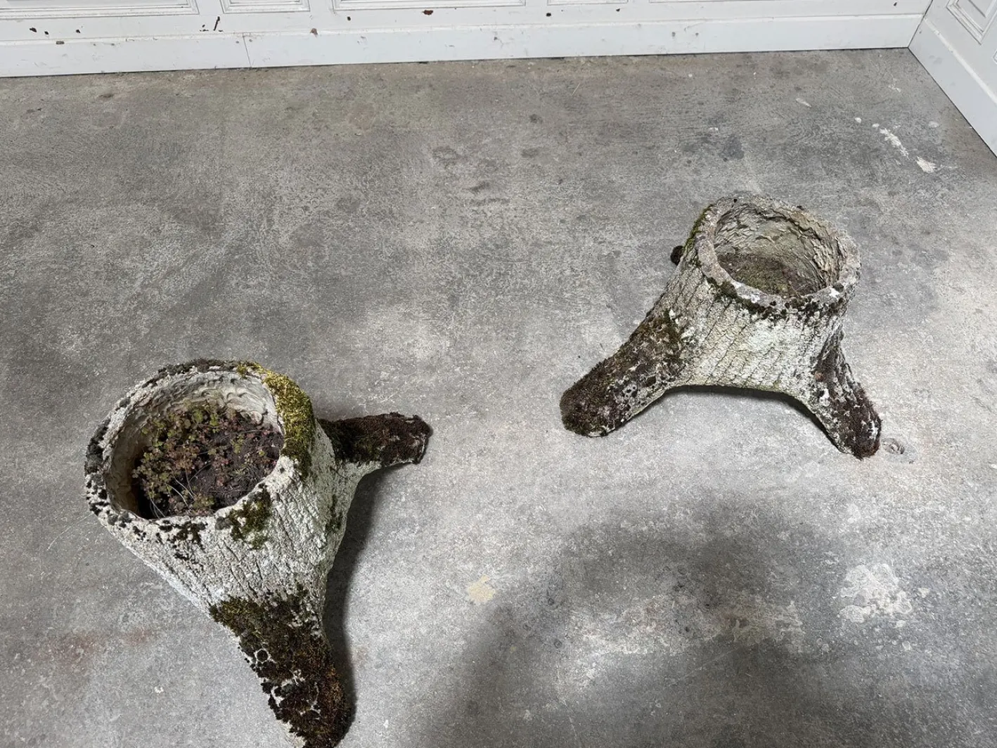 Wood-Effect Concrete Planters, 1950s, Set of 2