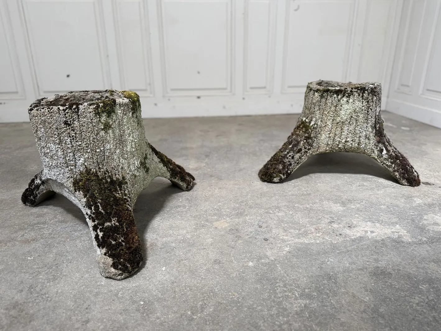 Wood-Effect Concrete Planters, 1950s, Set of 2