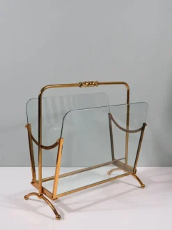 Zeitschriftenständer aus Messing und Glas, Italien, 1950er-1960er