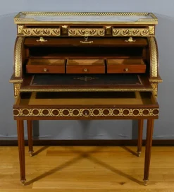 Zylinderförmiger Schreibtisch aus Mahagoni im Louis XVI-Stil, Ende 19. Jh.